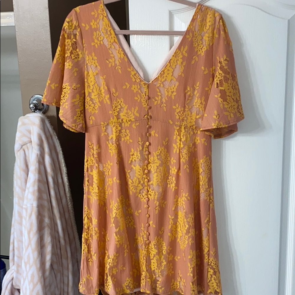 Peach and yellow floral print dress